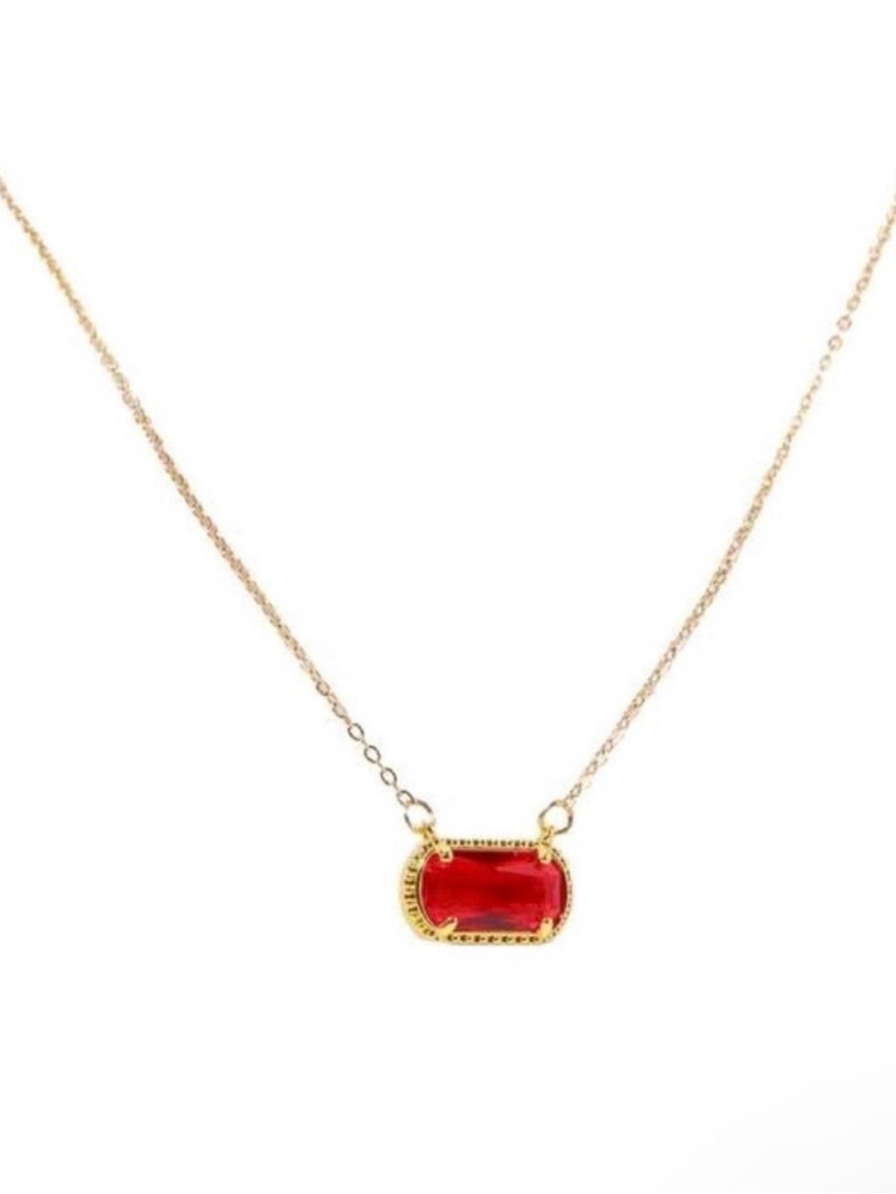 Red Zirconia Oval Pendant Clavicle Chain Necklace